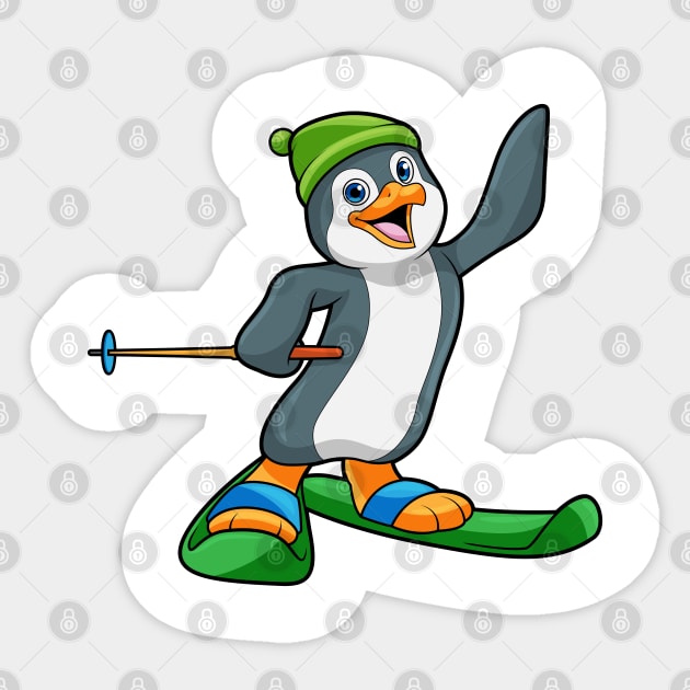 Penguin as Skier with Ski & Cap Sticker by Markus Schnabel